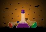 Halloween Poison Bottle Graveyard Bat Background Stock Photo