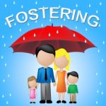 Fostering Family Indicates Relative Adoption And Umbrellas Stock Photo