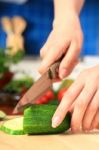 Female Chopping Food Ingredients Stock Photo