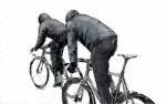 Sketch Of Cyclist Riding Fixed Gear Bicycle On Street, Illustrat Stock Photo