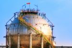 Natural Petrochemical Gas Storage Tank In Heavy Petroleum Indust Stock Photo