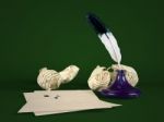 Blank Letter Paper With Quill Pen And Inkwell Stock Photo