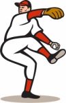 American Baseball Pitcher Throwing Ball Cartoon Stock Photo