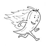 Chilli Pepper On Fire Running Drawing Black And White Stock Photo