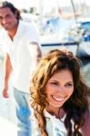 Close-up Of Smiling Female At Yacht Stock Photo