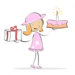 Girl With Cake And Present Stock Photo