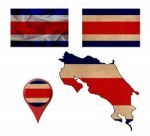 Grunge Costa Rica Flag, Map And Map Pointers Stock Photo