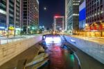 Cheonggyecheon Stream At Night In Seoul,south Korea Stock Photo