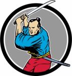 Samurai Warrior Katana Sword Circle Drawing Stock Photo