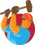 Construction Worker With Sledgehammer Stock Photo