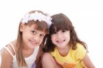 Two Little Girls, Isolated Over White Stock Photo