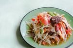 Papaya Salad With Crab Stock Photo