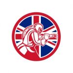 British Sandblaster Abrasive Blasting Union Jack Flag Circle Stock Photo