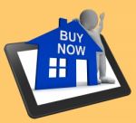 Buy Now House Tablet Shows Property For Sale Stock Photo