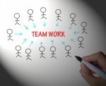 Teamwork Stick Figures Shows Working As A Team Stock Photo