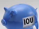 Iou In Piggy Shows Borrowing From Savings Stock Photo