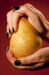 Hands Holding Pear Stock Photo