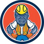 Angry Gorilla Construction Worker Circle Cartoon Stock Photo