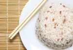 Steam Rice With Bamboo Chopstick Stock Photo