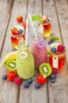 Fruit Smoothie And Jelly. Healthy Summer Treat Stock Photo