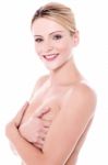 Sexy Woman Covering Breasts With Hands Stock Photo