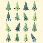 Christmas Tree Character Emoji Set Stock Photo