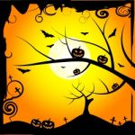 Sun Tree Means Trick Or Treat And Branch Stock Photo