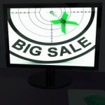 Big Sale On Monitor Shows Big Promotions Stock Photo