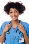 Lady Physician With Stethoscope Around Her Neck Stock Photo