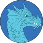 Blue Dragon Head Angry Circle Drawing Stock Photo