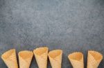 Flat Lay Ice Cream Cones Collection On Dark Stone Background . B Stock Photo