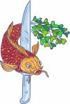 Koi Nishikigoi Carp Fish Microgreen Tail Knife Drawing Stock Photo