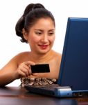 Customer Using Credit Card Stock Photo