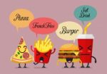 Group Of Friendly Fast Food Characters Stock Photo