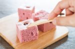 Steamed Cake On Wooden Plate Stock Photo