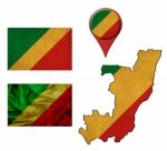 Grunge Republic Of The Congo Flag, Map And Map Pointers Stock Photo