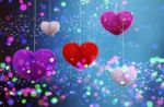 Abstract Colorful Furry Hearts Decorated With Colorful Bokeh Lights Stock Photo