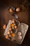 Chicken Eggs Flat Lay Still Life Rustic With Food Stylish Stock Photo
