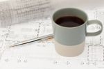 Design Plan With Coffee Stock Photo