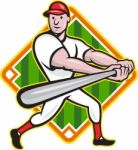 Baseball Player Batting Diamond Cartoon Stock Photo