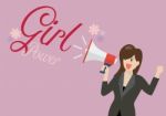 Business Woman Holding A Megaphone With Word Girl Power Stock Photo
