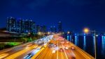 Beautyful Of Traffic In Seoul At Night And Cityscape, South Korea With Motion Blur Stock Photo