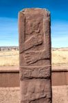 Monolith At Tiwanaku, Altiplano, Titicaca Region, Bolivia Stock Photo