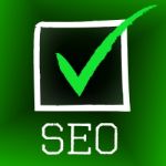 Seo Tick Indicates Confirmed Correct And Pass Stock Photo