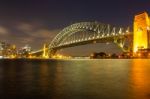 Sydney Harbour Bridge At Night, View From Kirribilli, Australia Stock Photo