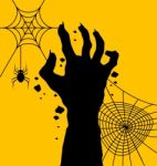 Zombie Hand With  Spider Web For Halloween Stock Photo