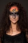 Scary Halloween Bride With Concept Scary Makeup Stock Photo