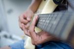 Blues Slide Guitar,electric Guitar Player Performing Song With Slider Stock Photo