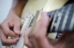 Blues Slide Guitar,electric Guitar Player Performing Song With Slider Stock Photo