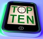 Top Ten On Smartphone Shows Selected Ranking Stock Photo